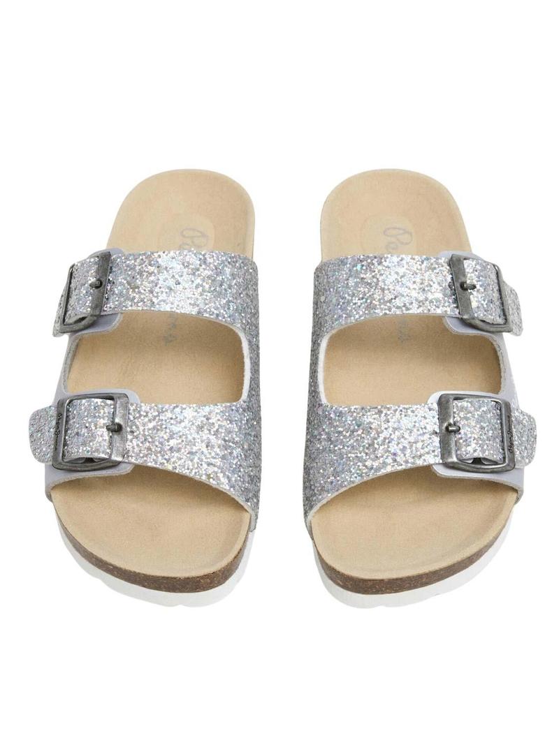 Sandálias Pepe Jeans Oban prateadas para menina.