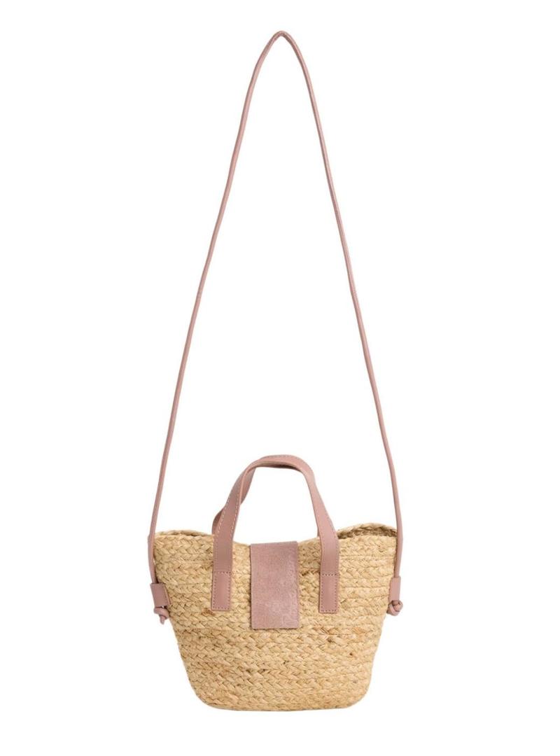 Bolsa Pepe Jeans Fiona de juta natural e rosa para mulher.