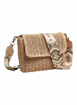 Bolsa Pieces Senia de ráfia bege para mulher