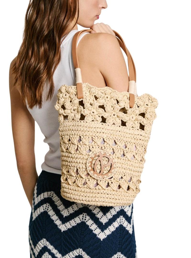 Bolsa Pepe Jeans Enid rafia para mulher.