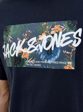 Camiseta Jack and Jones Hawaii Shape azul marinho para homem.