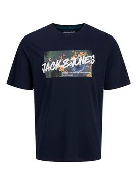 Camiseta Jack and Jones Hawaii Shape azul marinho para homem.