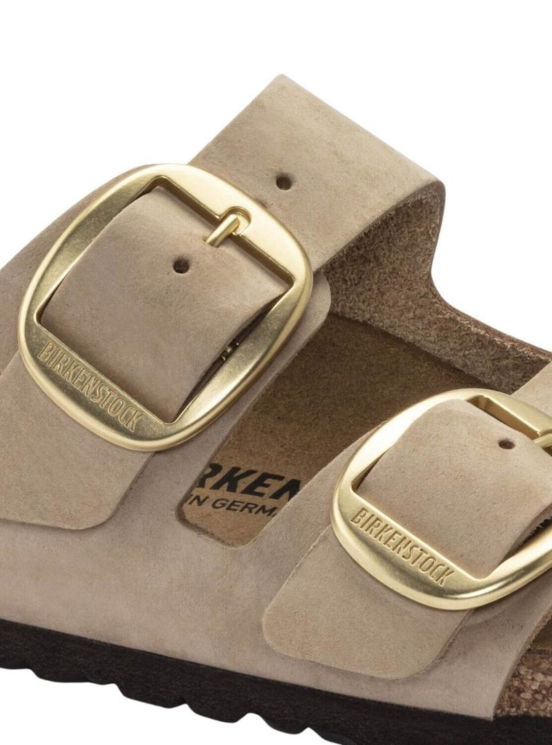 Sandálias Birkenstock Arizona Big Buckle bege para mulher.
