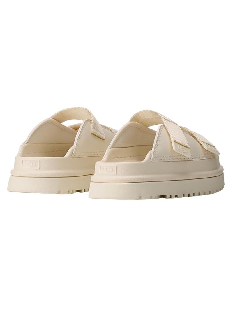 Sandálias UGG GoldenGlow Slide bege para meninas e meninos.