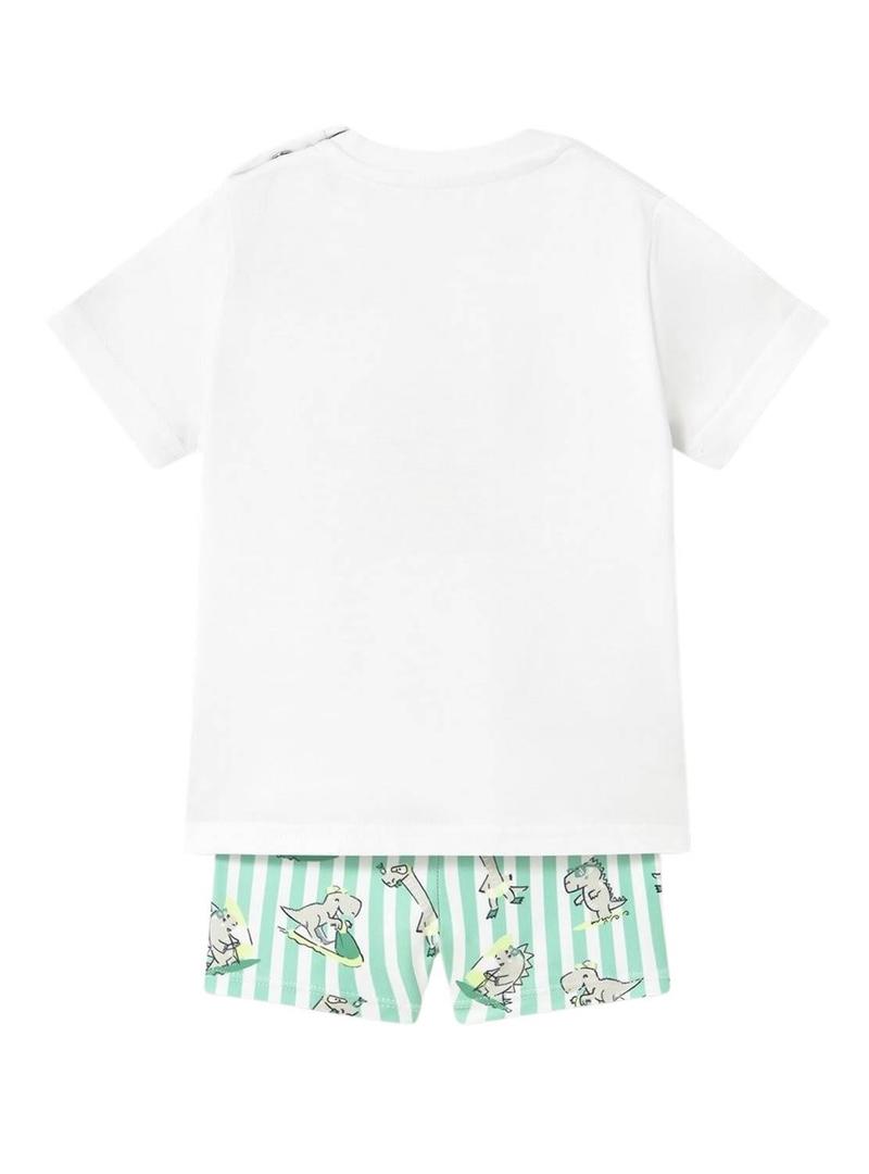 Roupa de banho Mayoral de 2 peças branca e verde para bebê.
