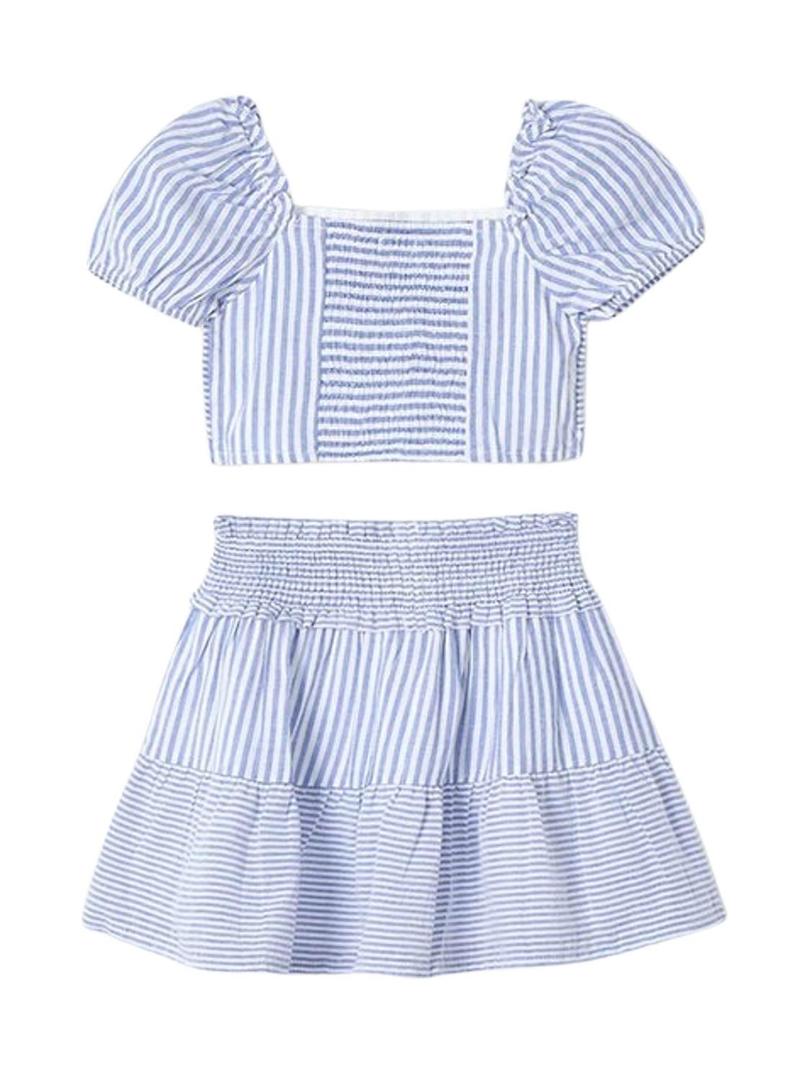 Conjunto Mayoral saia listrada azul para menina