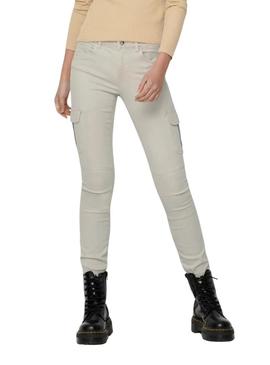Calças cargo Only Missouri slim beige para mulher.
