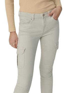 Calças cargo Only Missouri slim beige para mulher.