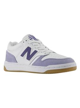 Sapatilhas New Balance 480 branco e malva para mulher.
