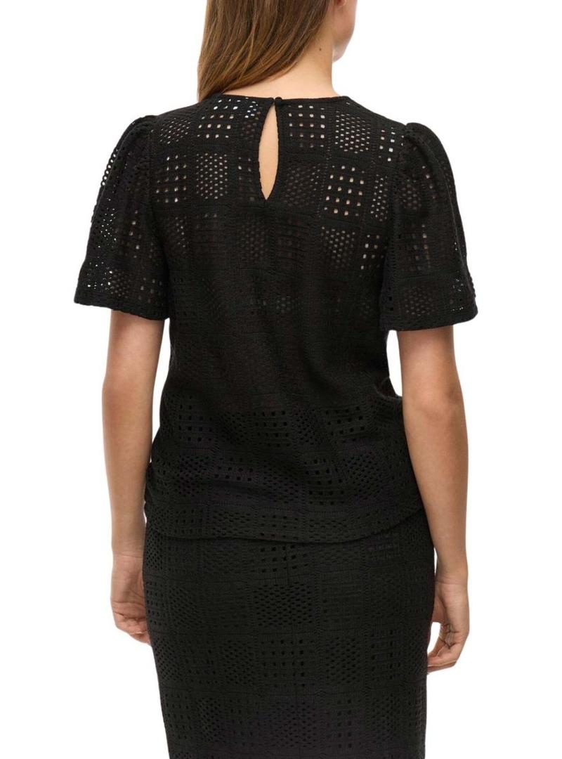 Top preto perfurado Vila Vinovira para mulheres