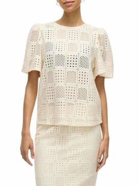 Top Vila Vinovira bege perfurado para mulher