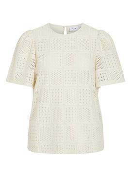 Top Vila Vinovira bege perfurado para mulher