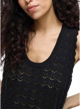 Top Vila Vidolise de crochê preto para mulher 