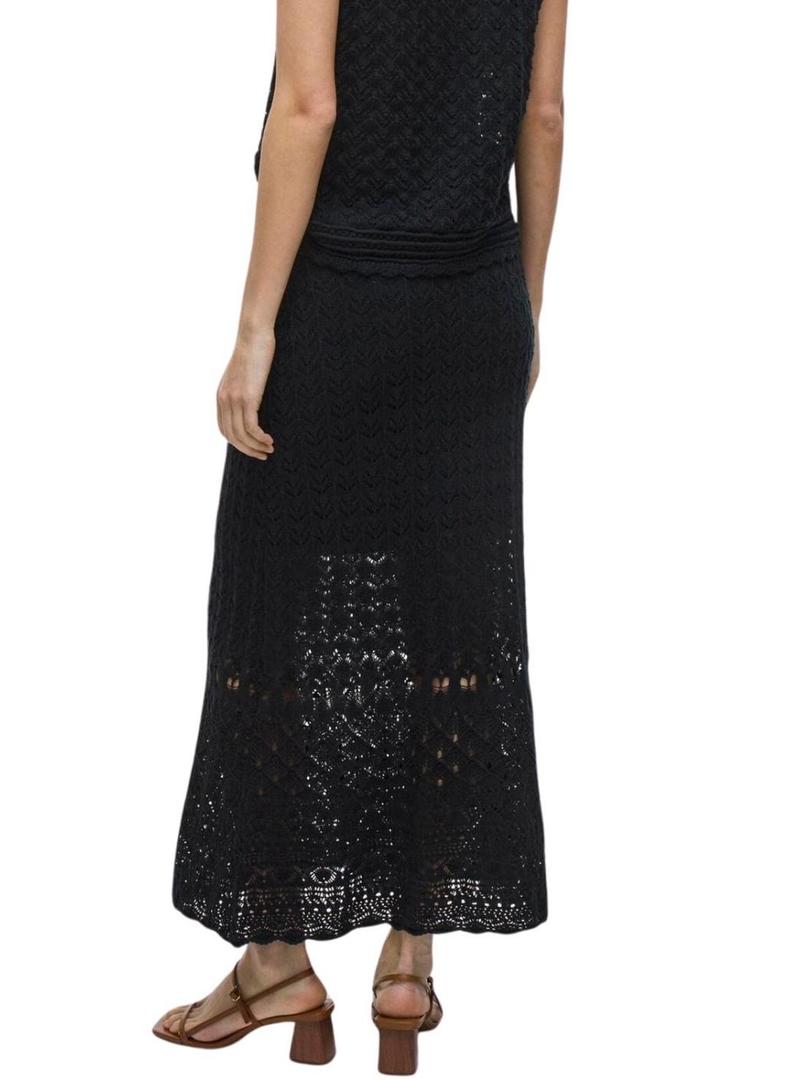 Saia Vila Vidolise de crochê maxi preta para mulher