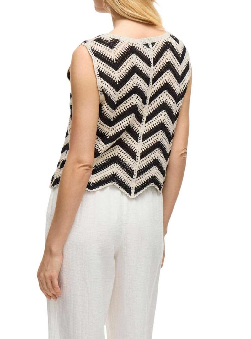 Colete Vila Viserilda crochê bege e preto para mulher.