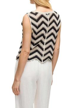 Colete Vila Viserilda crochê bege e preto para mulher.