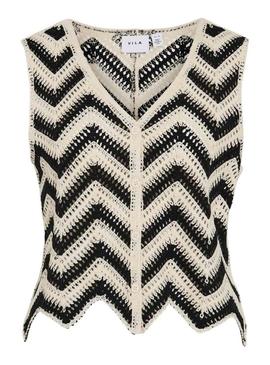 Colete Vila Viserilda crochê bege e preto para mulher.