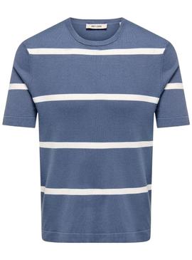 Camisa Only and Sons Wyler listrada azul para homem.