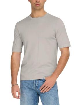 Camiseta de malha Only and Sons Wyler cinza para homem.