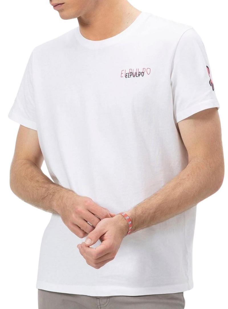 Camisa El Pulpo Triplologo branca e rosa para homem.