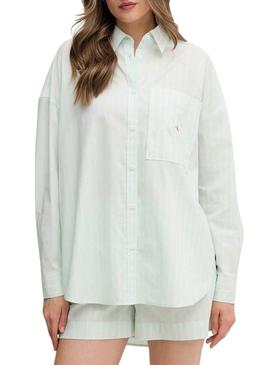 Camisa Calvin Klein Jeans Summer Poplin turquesa para mulher
