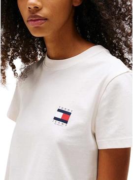 Camisa Tommy Jeans Flag branca para mulher.