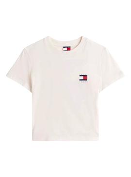 Camisa Tommy Jeans Flag branca para mulher.