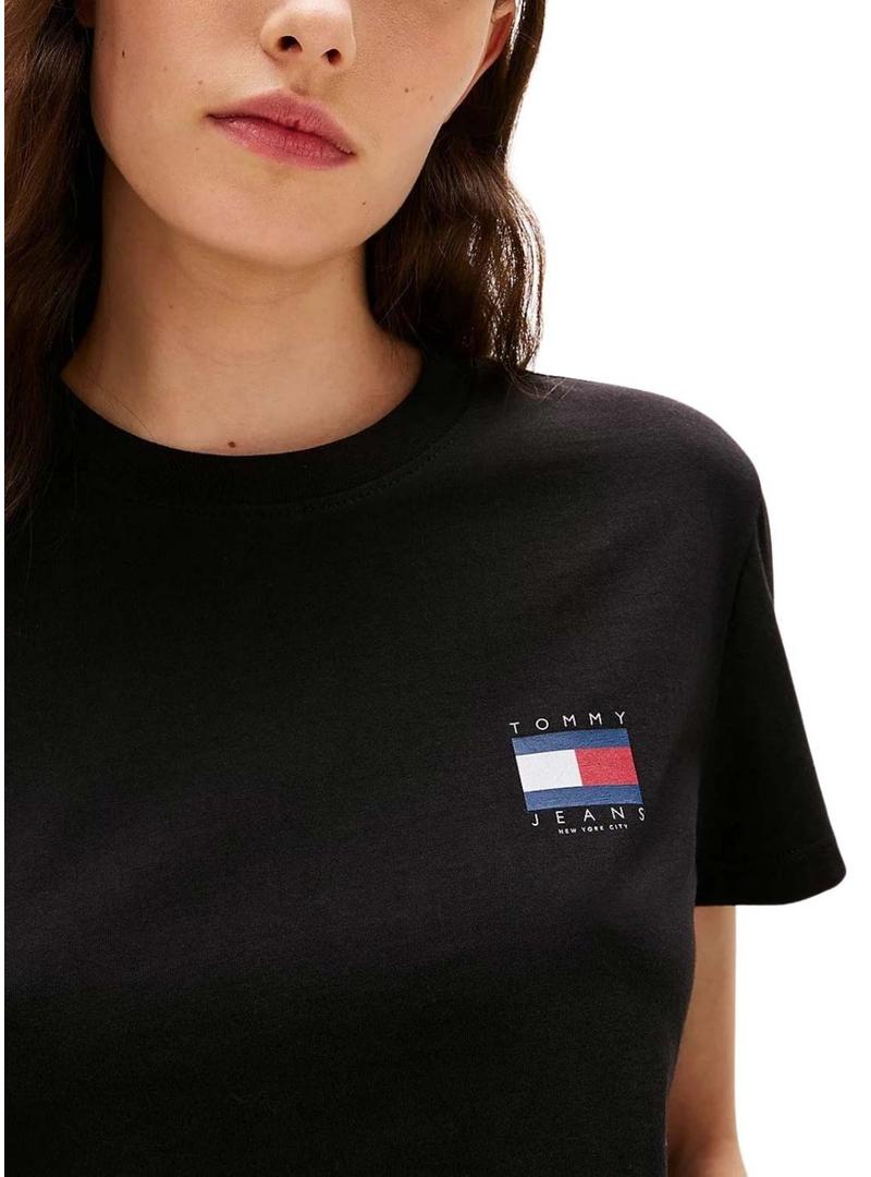 Camiseta Tommy Jeans Flag preta para mulher.