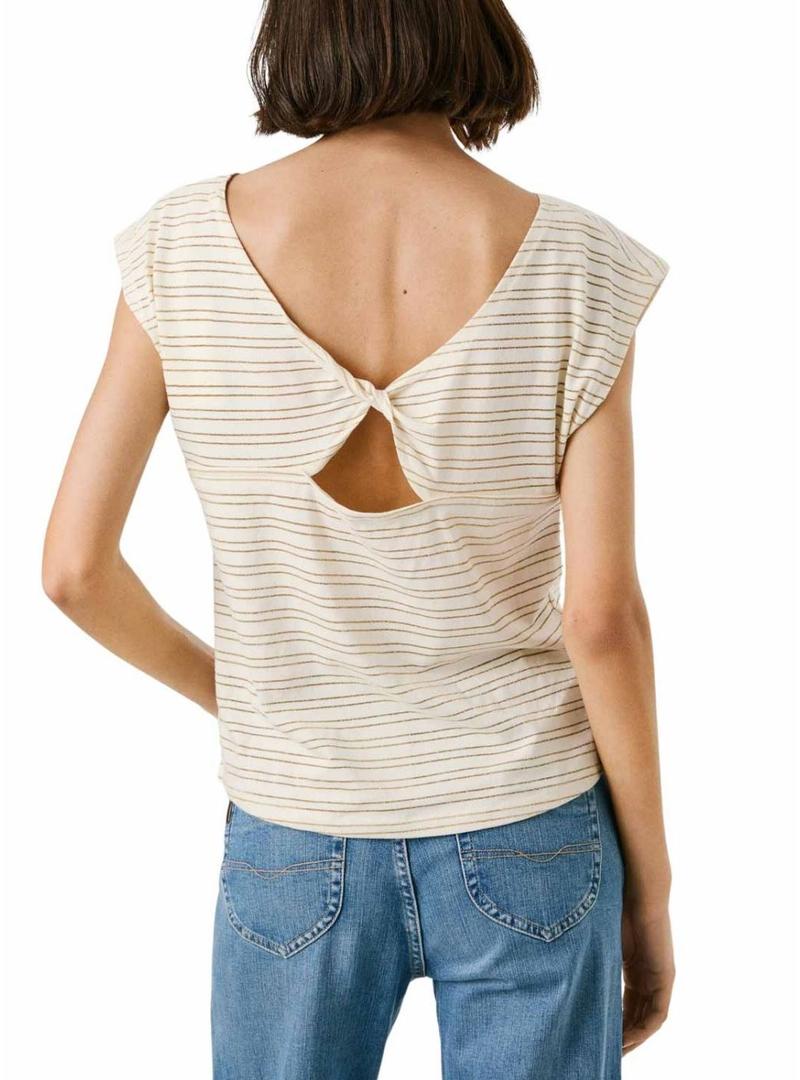 Camiseta Pepe Jeans Alex bege para mulher.