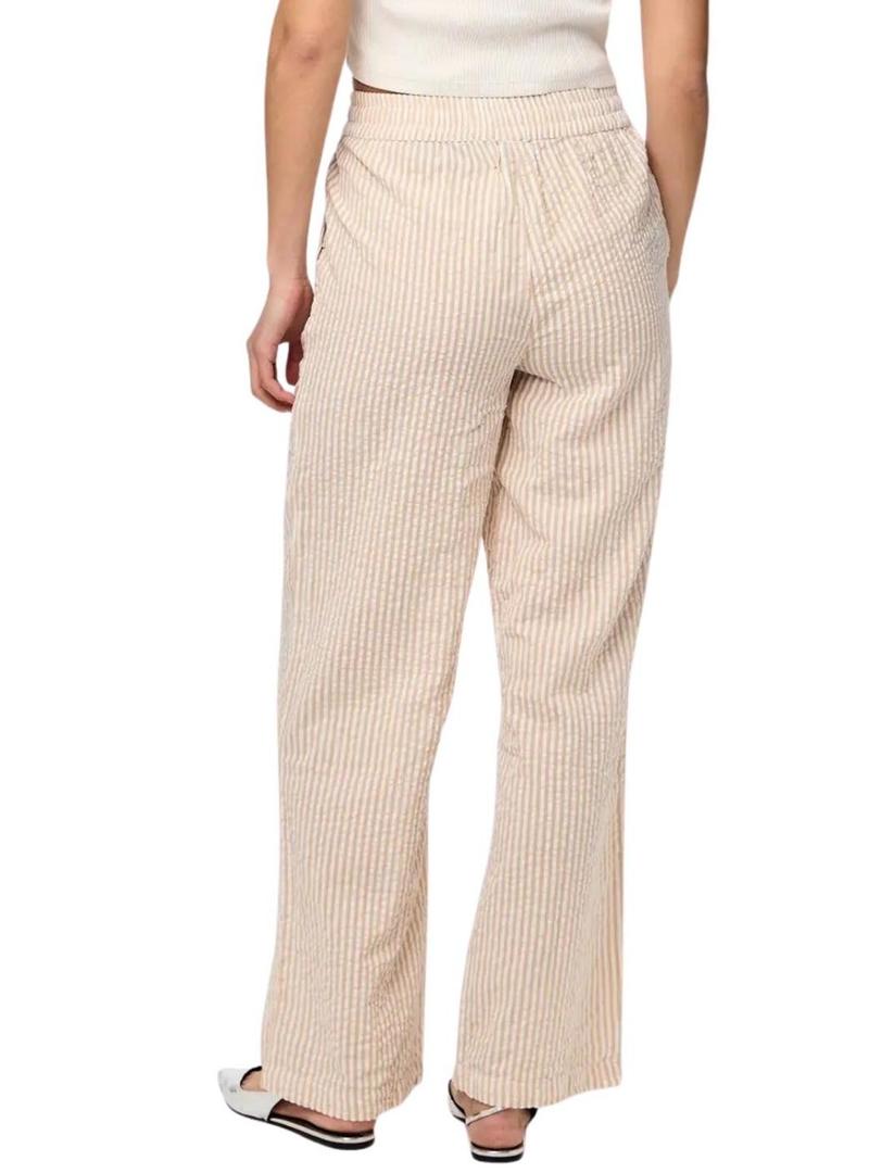 Calça Pieces Sally listrada em tons de tostado para mulher.