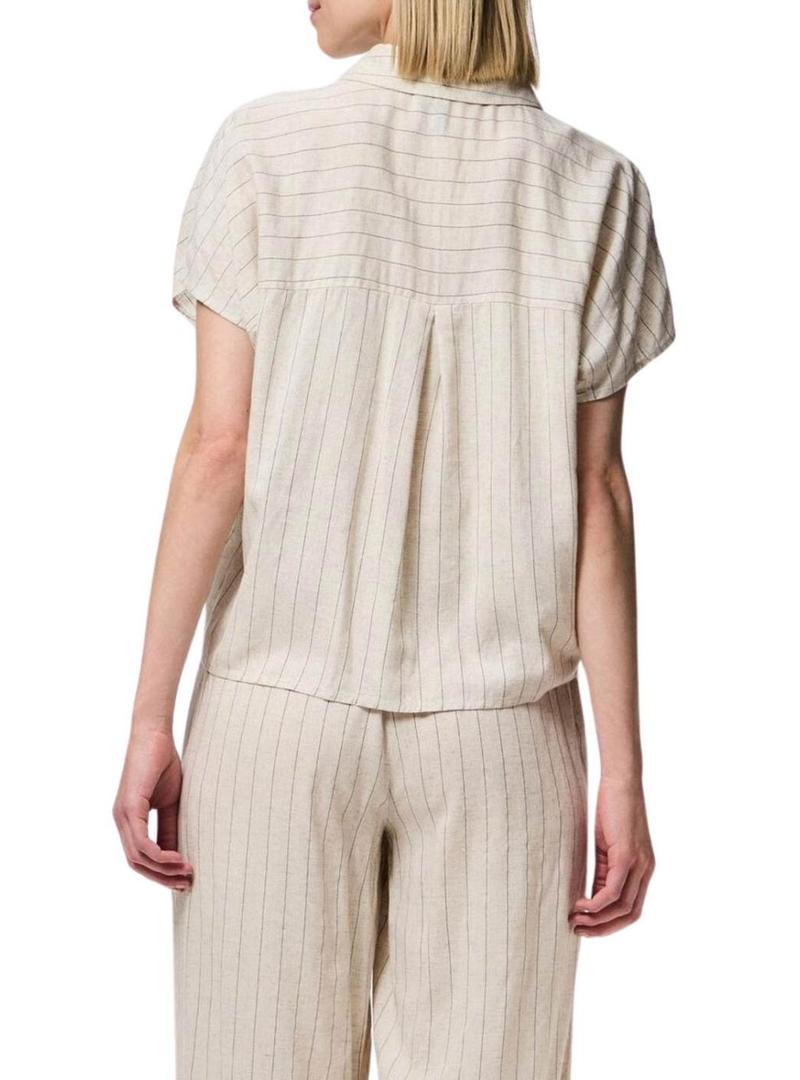 Camisa Pieces Pia listrada bege para mulher