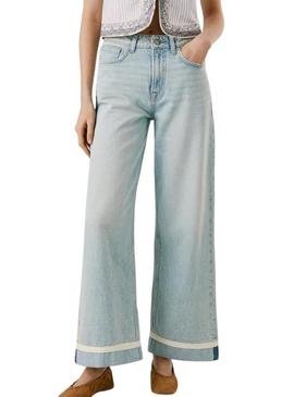 Calça jeans Pepe Jeans Wide Trun Up para mulher.