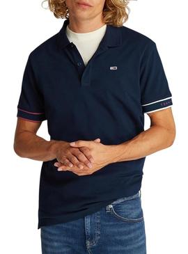 Polo Tommy Jeans Slim Flag azul marinho para homem.