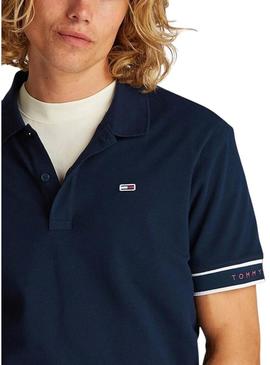 Polo Tommy Jeans Slim Flag azul marinho para homem.