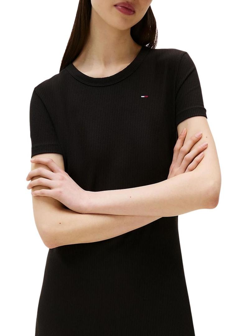 Vestido Tommy Jeans Rib Bodycon preto para mulher.