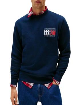 Moletom Tommy Jeans Flag azul marinho para homem.