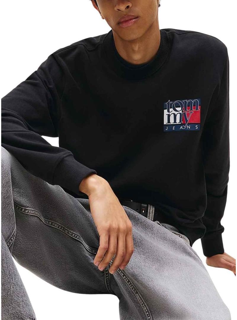 Moletom Tommy Jeans Flag preto para homem.