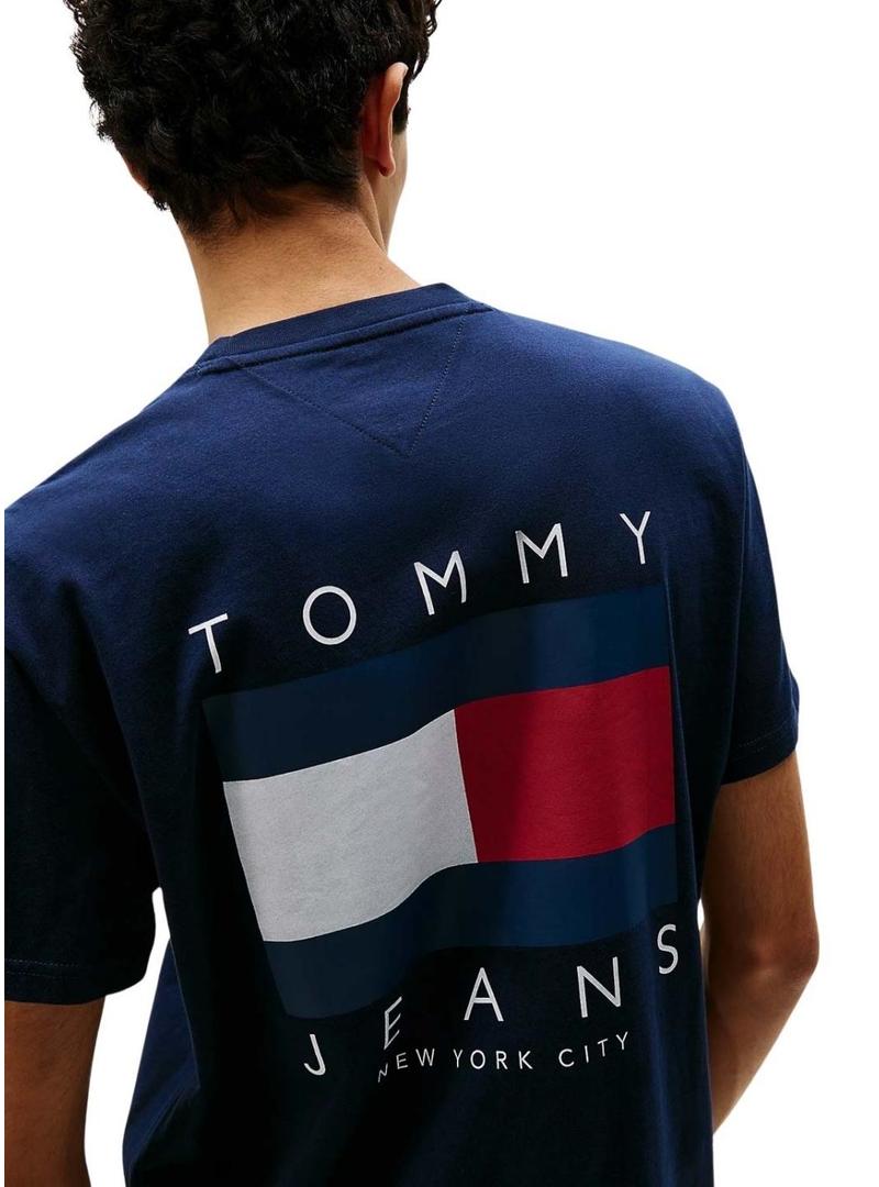 Camiseta Tommy Jeans Flag azul para homem.