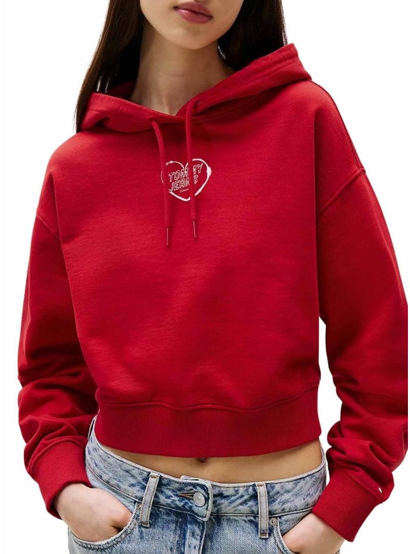 Moletom Tommy Jeans Heart vermelho para mulher.