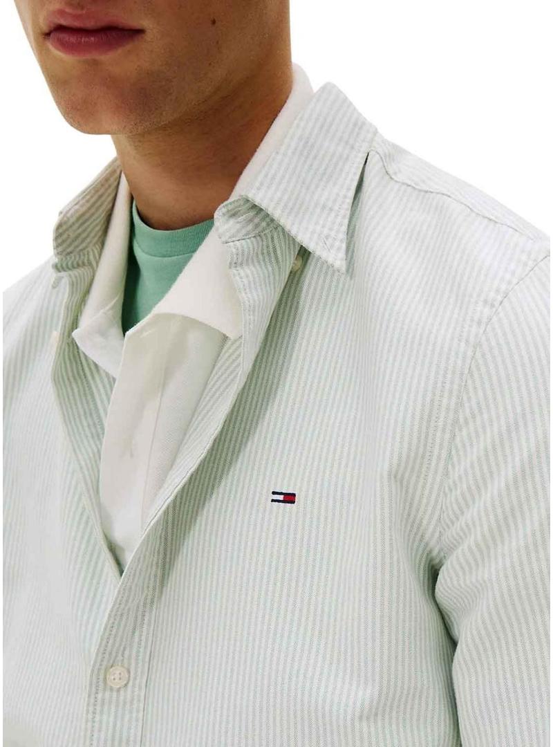 Camisa Tommy Jeans Oxford slim verde listras para homem.