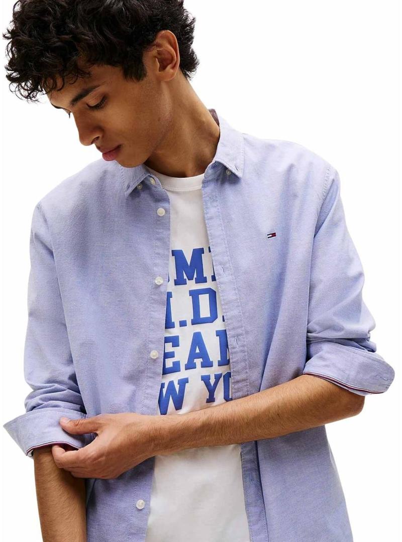 Camisa Tommy Jeans Oxford slim azul para homem