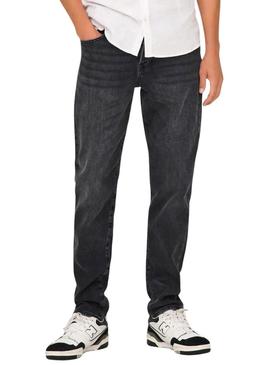 Calça de ganga Only and Sons Yoke afunilada preta para homem