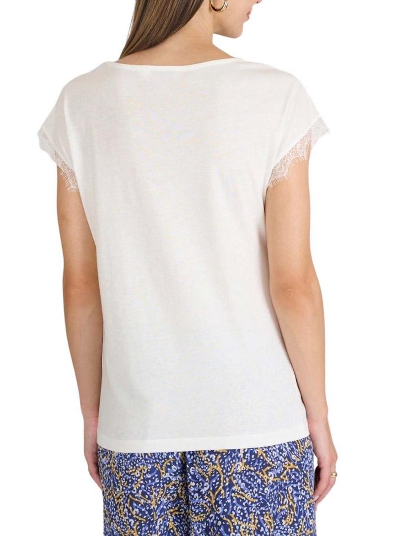 Camisa Naf Naf renda bege para mulher.