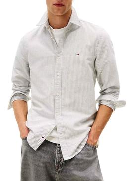 Camisa Tommy Jeans Oxford slim listrada azul para homem.