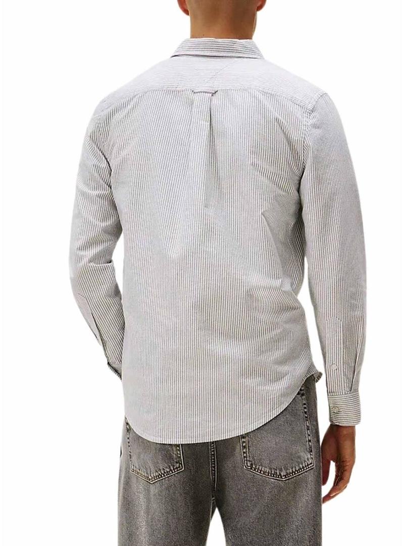 Camisa Tommy Jeans Oxford slim listrada azul para homem.