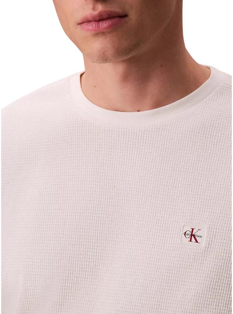 Camiseta Calvin Klein Jeans Waffle Badge branca para homem.