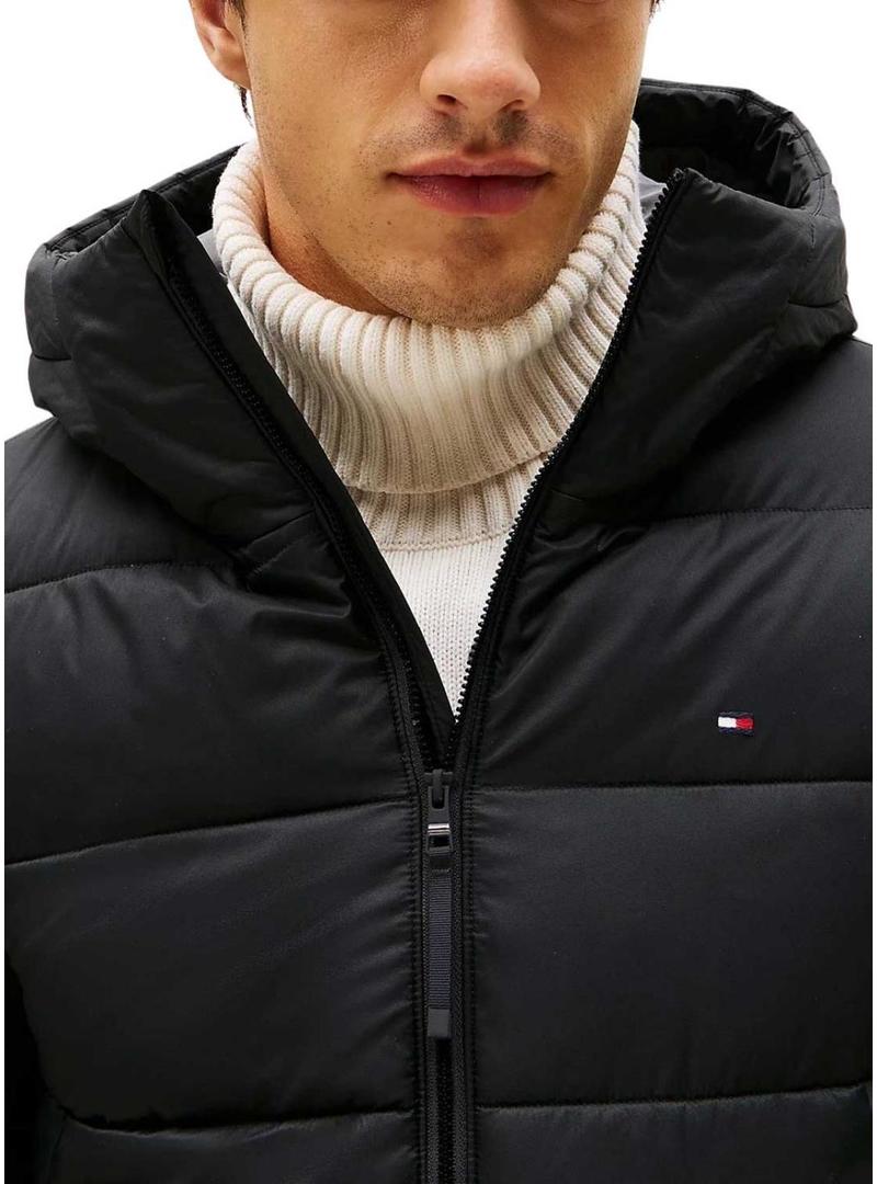 Jaqueta Tommy Hilfiger Mid Weight Hooded preta para homem.