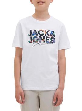 Camiseta Jack and Jones Geplas branca para criança.
