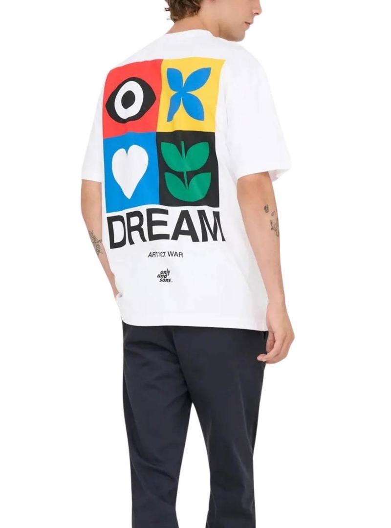 Camiseta Only and Sons Art not War branca para homem.