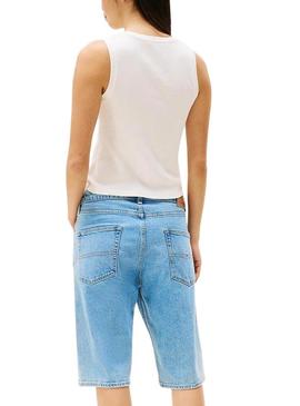 Camiseta Tommy Jeans Slim Script branca para mulher.